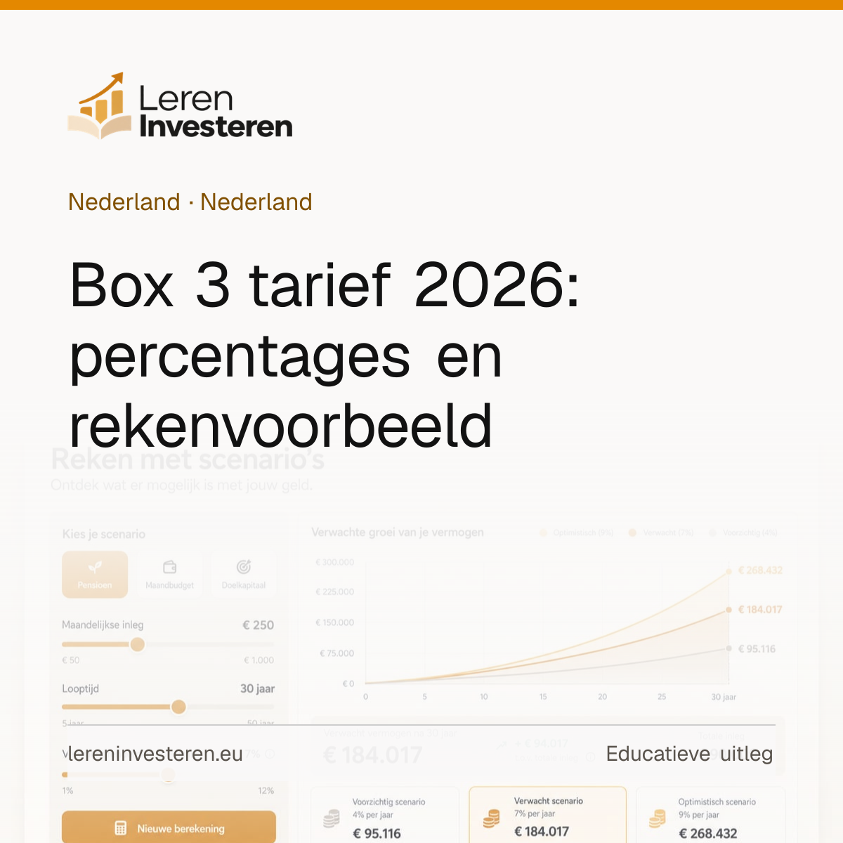 Box 3 tarief 2026 en het forfaitair rendement — educatieve illustratie voor beleggers in Nederland