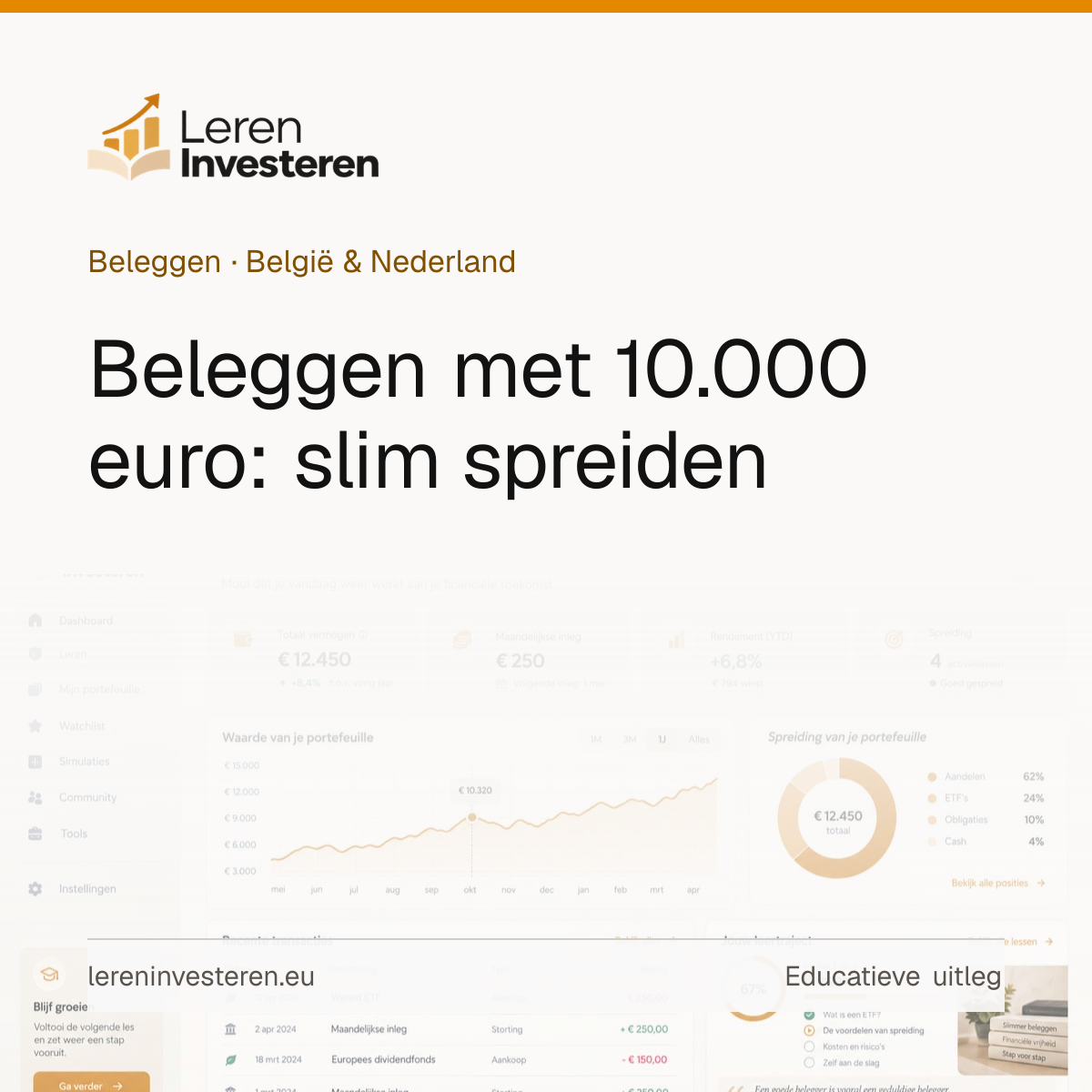 Beleggen met 10.000 euro: zo spreid je een groter bedrag slim — educatieve illustratie voor beleggers in België en Nederland