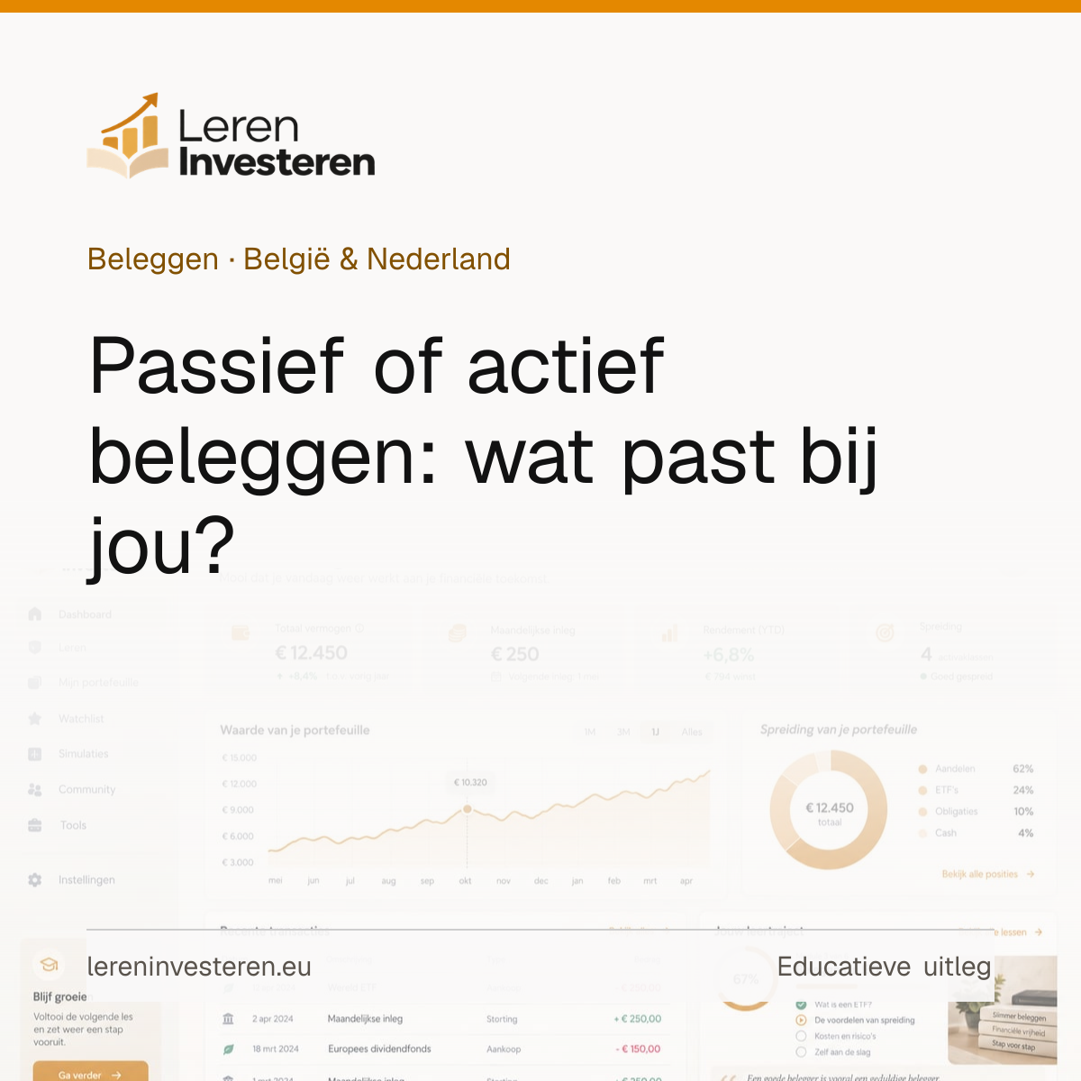 Passief of actief beleggen: welke strategie past bij jou? — educatieve illustratie voor beleggers in België en Nederland
