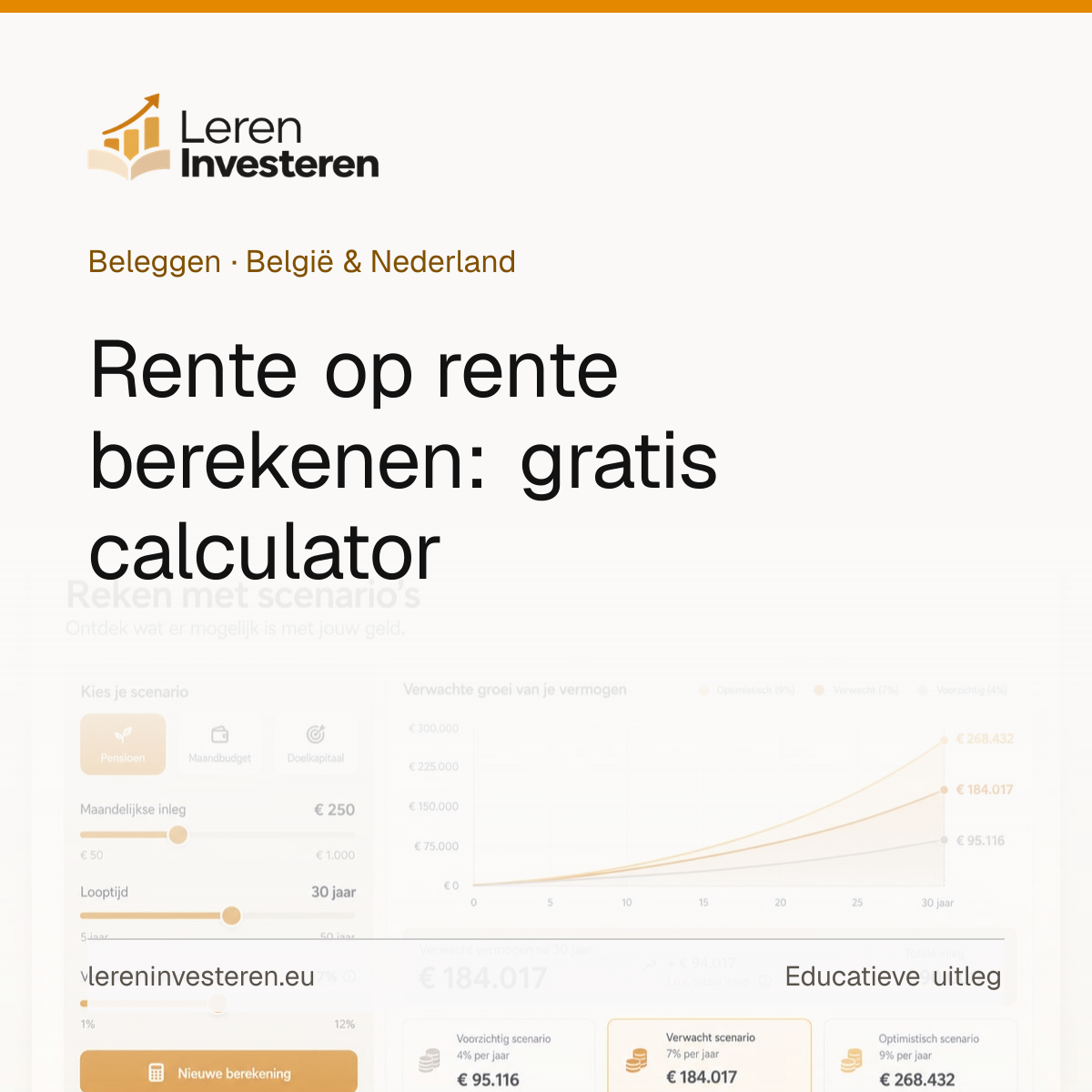 Rente op rente berekenen: calculator voor je vermogensgroei — educatieve illustratie voor beleggers in België en Nederland