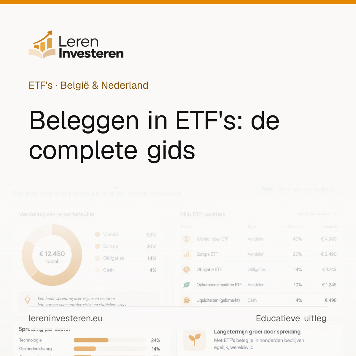 Beleggen in ETF's: alles over indexbeleggen en trackers — educatieve illustratie voor beleggers in België en Nederland