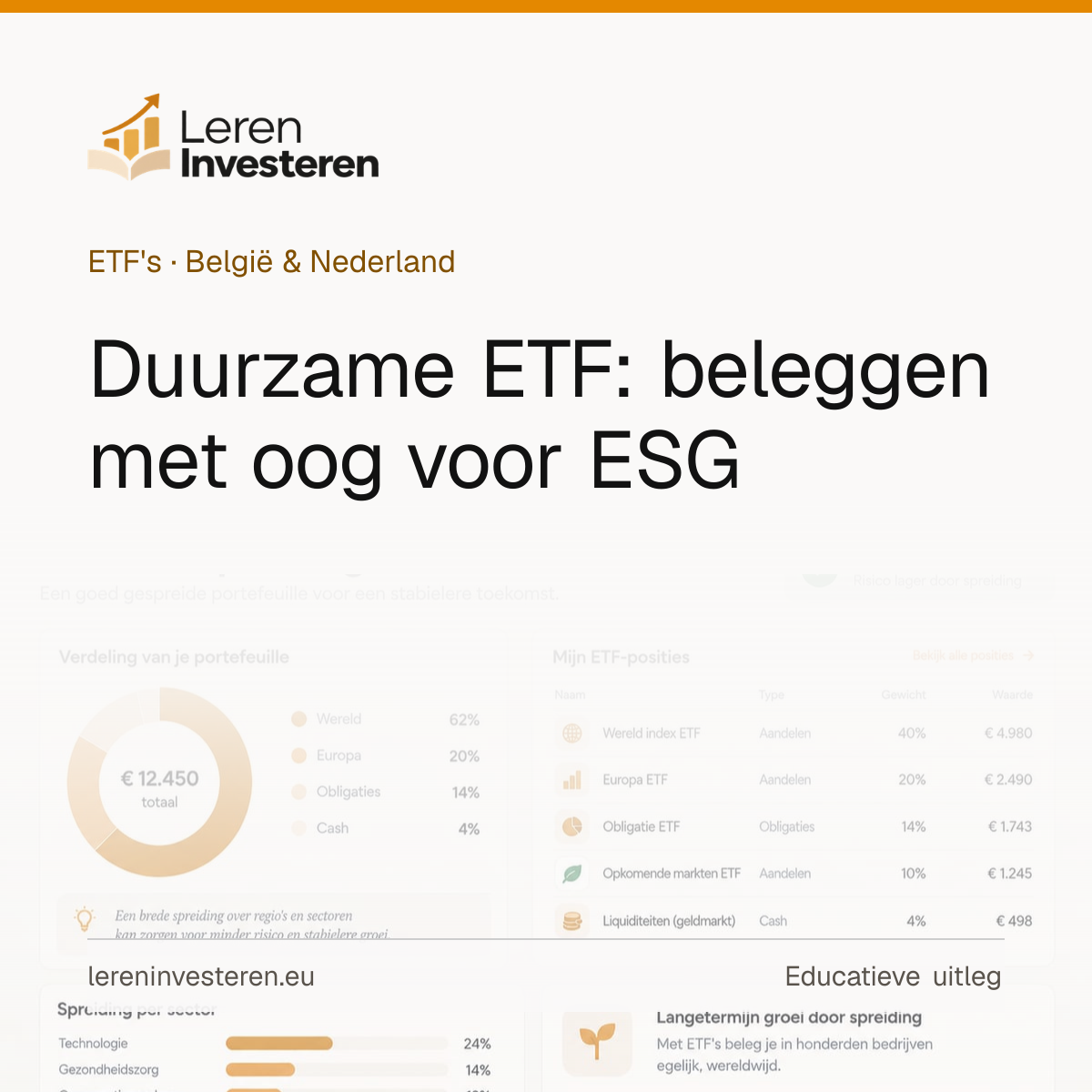 Duurzame ETF: beleggen met oog voor ESG — educatieve illustratie voor beleggers in België en Nederland