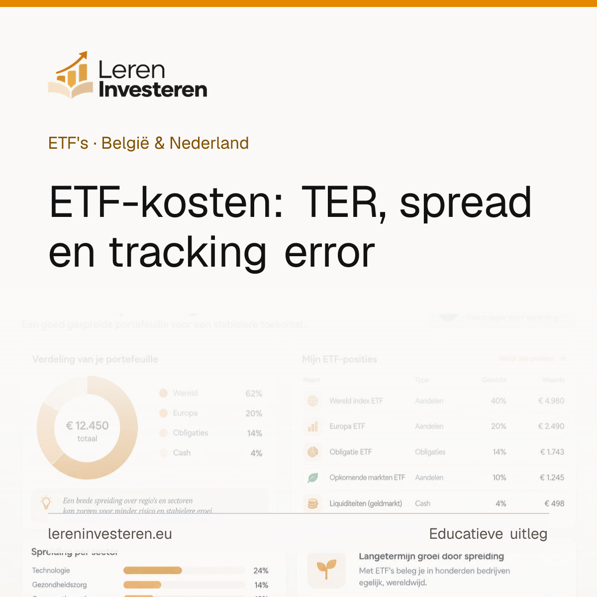 ETF-kosten: TER, lopende kosten en tracking error uitgelegd — educatieve illustratie voor beleggers in België en Nederland