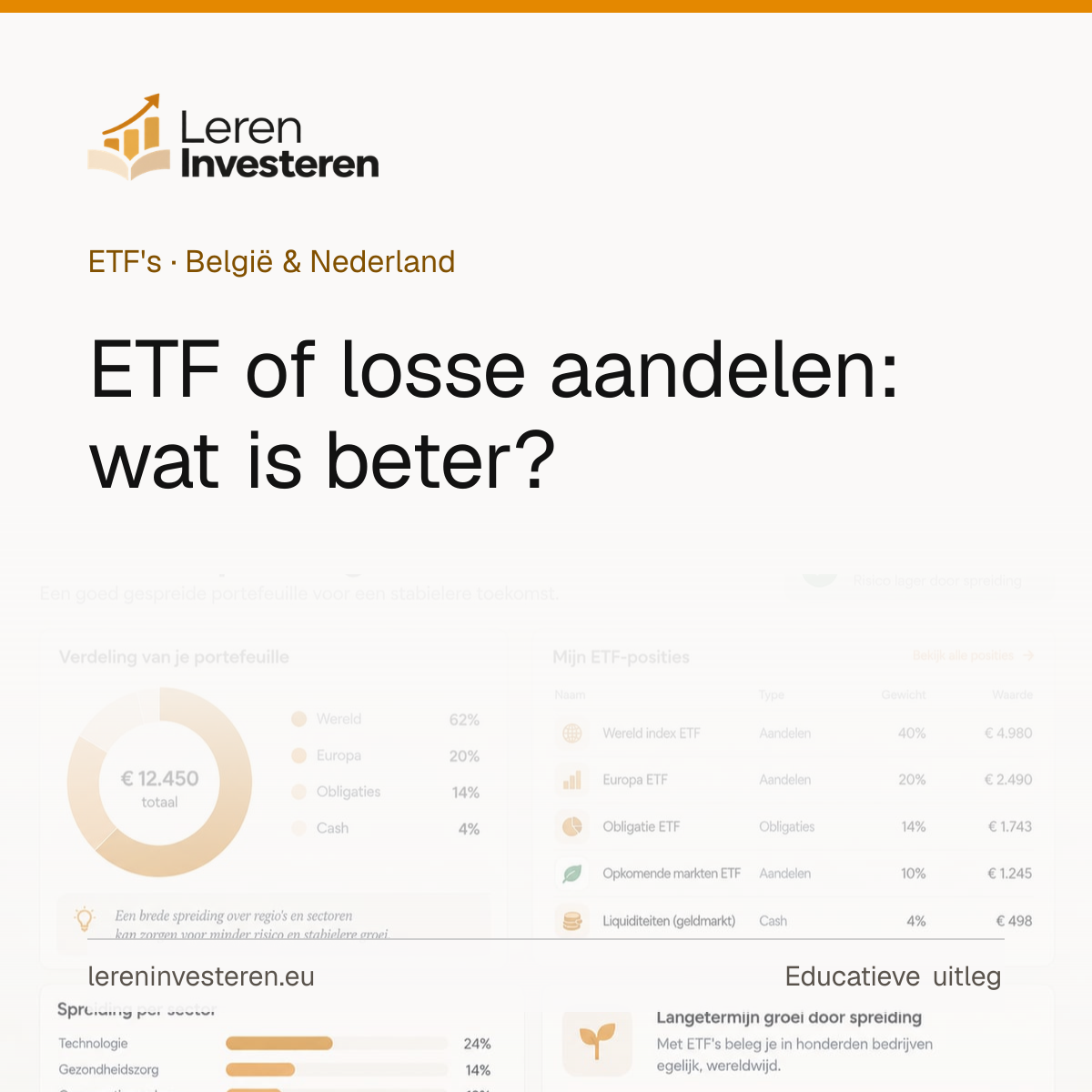 ETF of losse aandelen: wat is beter voor jou? — educatieve illustratie voor beleggers in België en Nederland