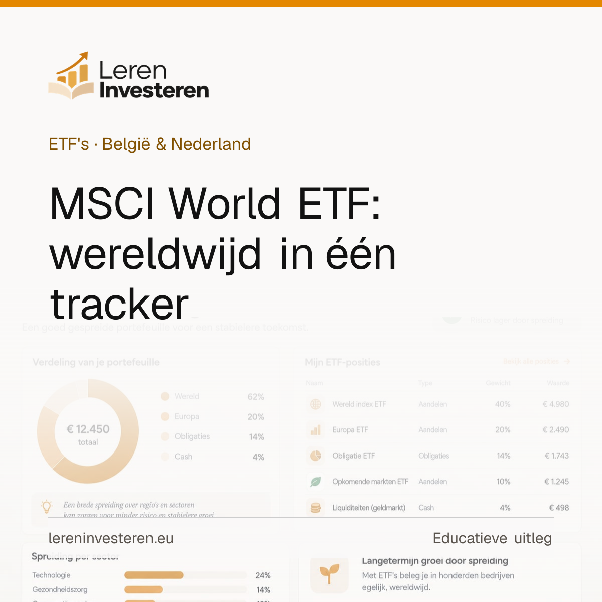 MSCI World ETF: wereldwijd beleggen in één tracker — educatieve illustratie voor beleggers in België en Nederland