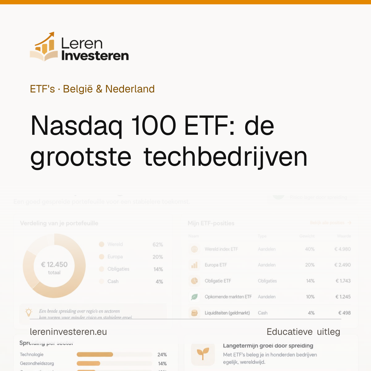 Nasdaq 100 ETF: beleggen in de grootste techbedrijven — educatieve illustratie voor beleggers in België en Nederland