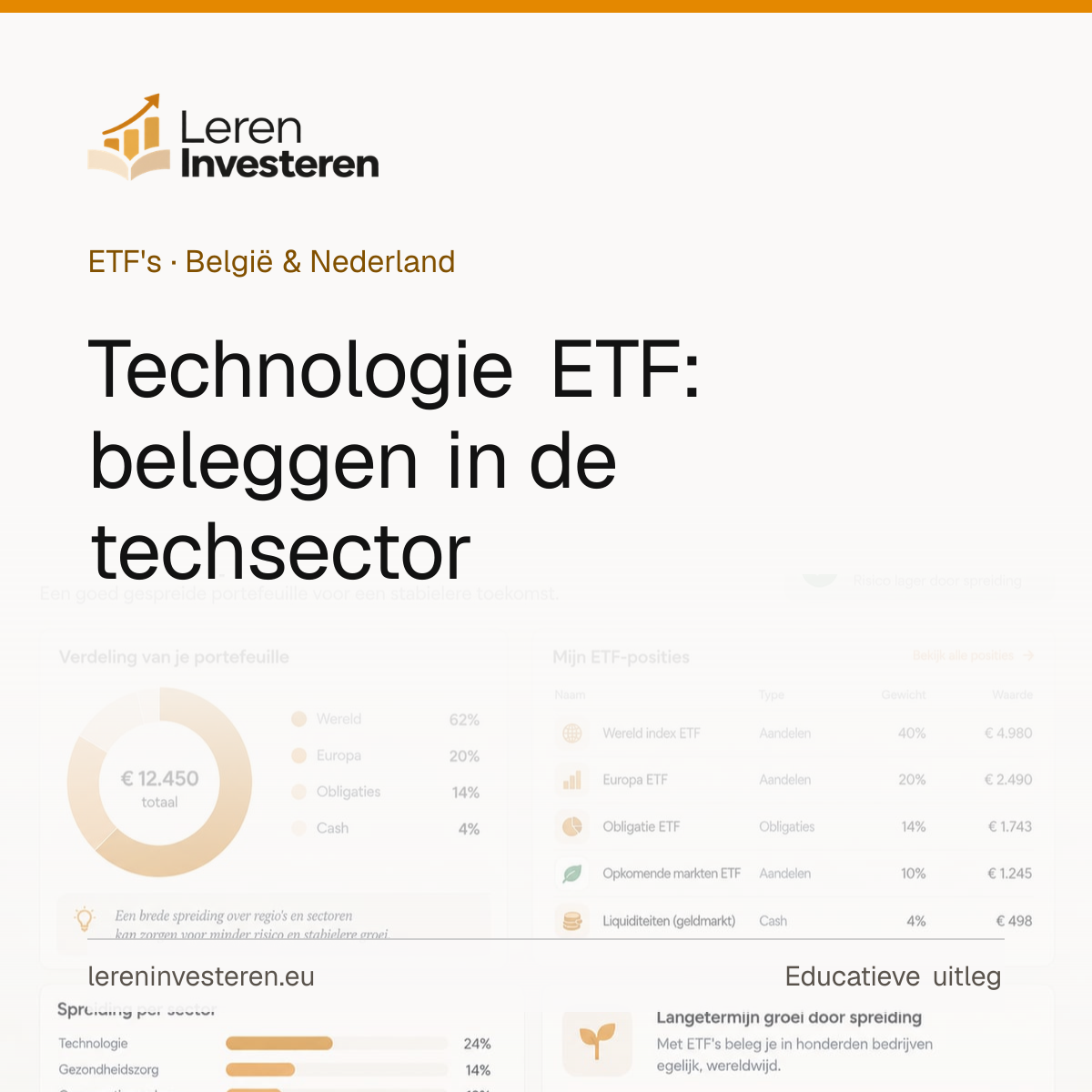 Technologie ETF: beleggen in de techsector — educatieve illustratie voor beleggers in België en Nederland