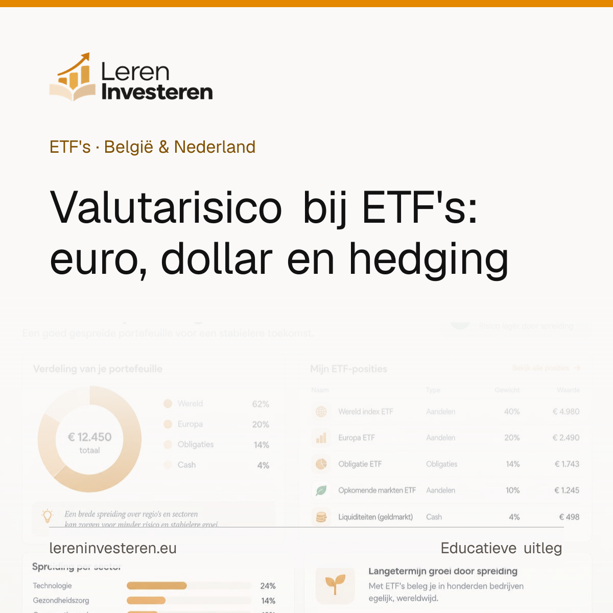 Valutarisico bij ETF's: euro, dollar en hedged ETF's — educatieve illustratie voor beleggers in België en Nederland