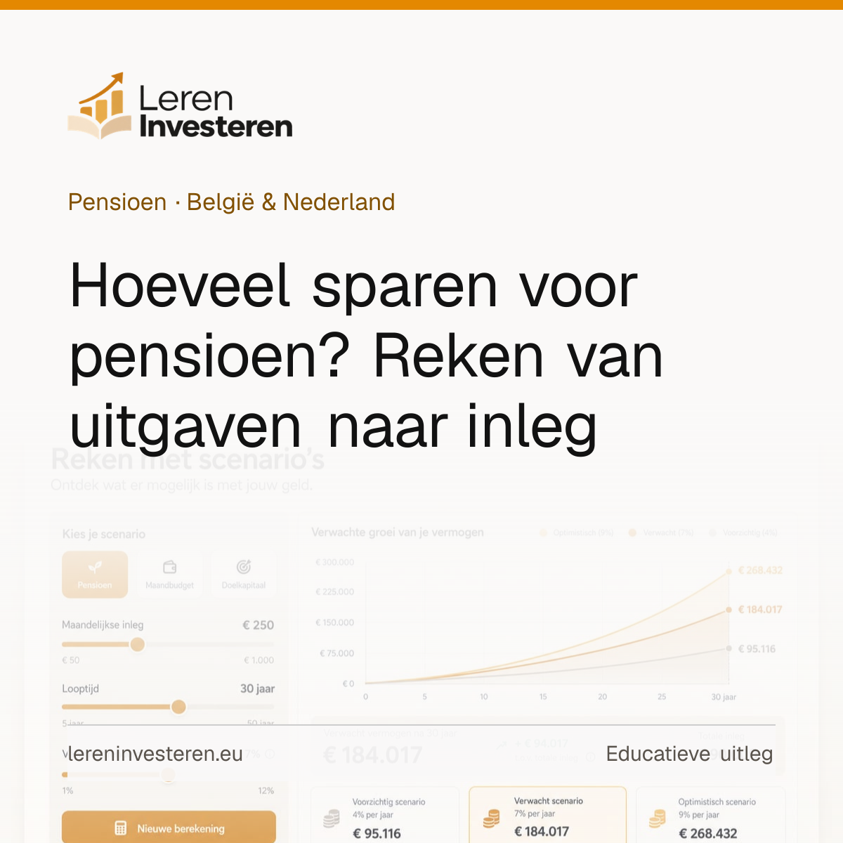 Hoeveel sparen voor pensioen? Zo bereken je wat jij nodig hebt — educatieve illustratie voor beleggers in België en Nederland