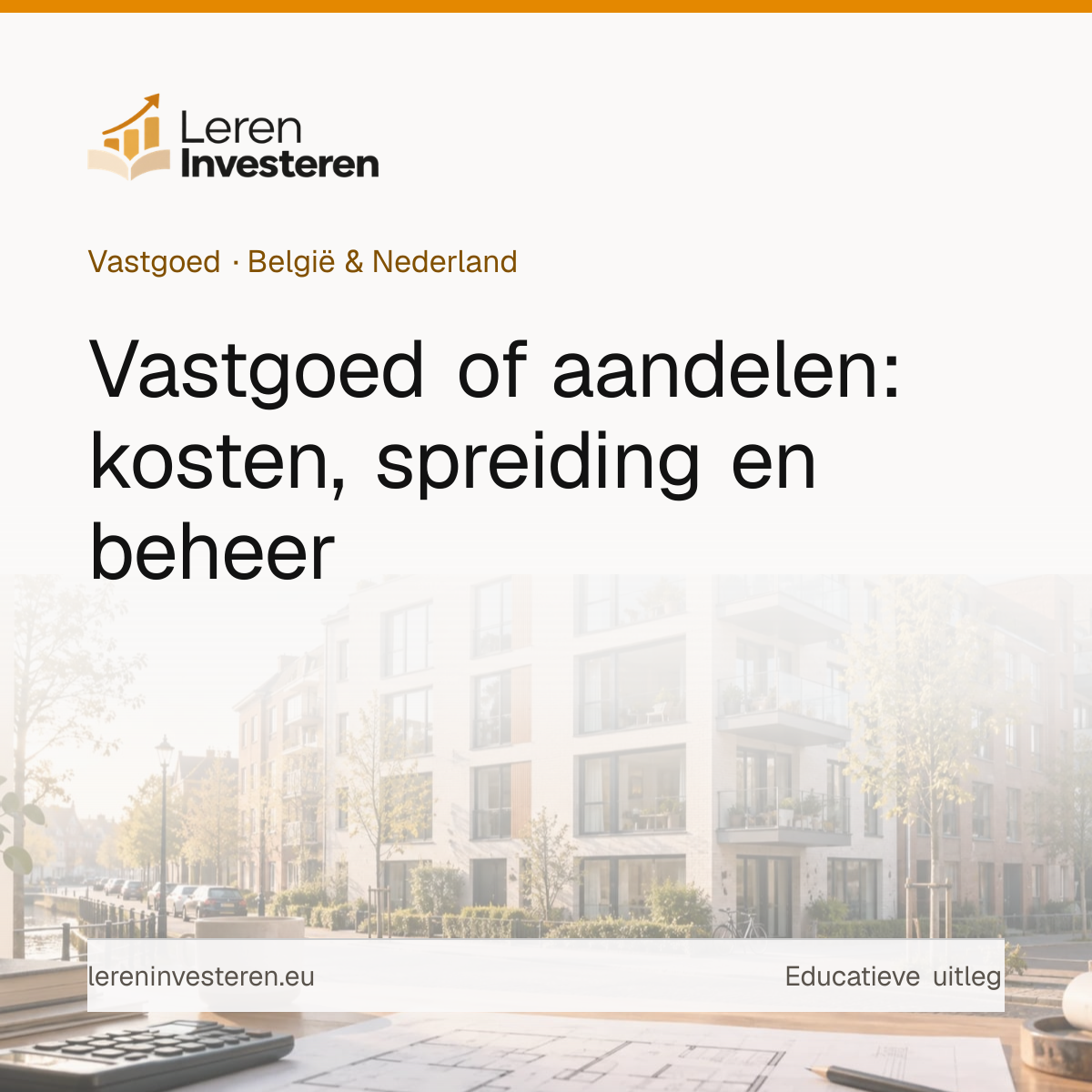 Beleggen in vastgoed of aandelen — educatieve illustratie voor beleggers in België en Nederland